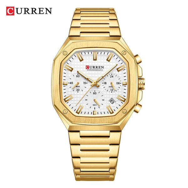 Curren/karien 8459 Relógio esportivo masculino com pulseira de aço de seis pinos e calendário