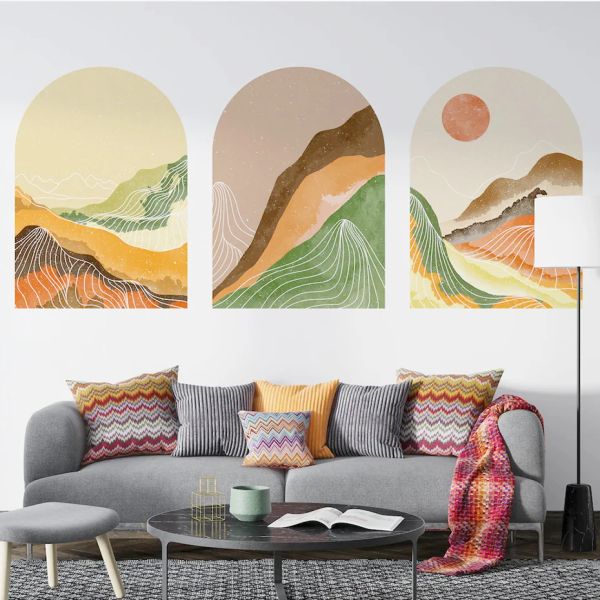 Adesivos abstrato sol montanha linha contemporânea arco decalque da parede removível vinil arco adesivo de parede mural impressão sala estar decoração casa