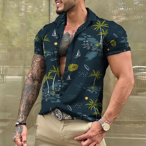 Camicie casual da uomo 2024 Camicia floreale hawaiana Uomo Stampa 3D Estate per maniche corte Vacanza al mare Top Tee Abbigliamento oversize Saldi