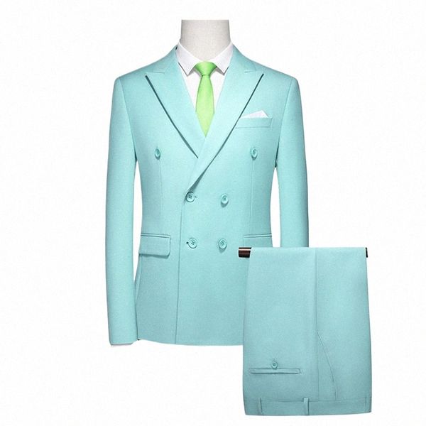 Light Green Double Breasted Suit 3 Piece Men's Formal Coat and Pants Vest The New Terno Masculino De 69wx #