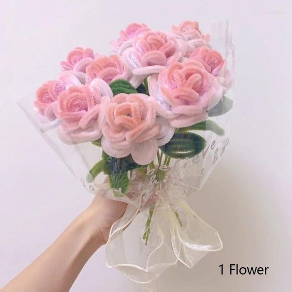 Flores decorativas feitas à mão tira de pelúcia gradual rosa torcida vara buquê de flores torção barra haste tubo brinquedos varas artificiais