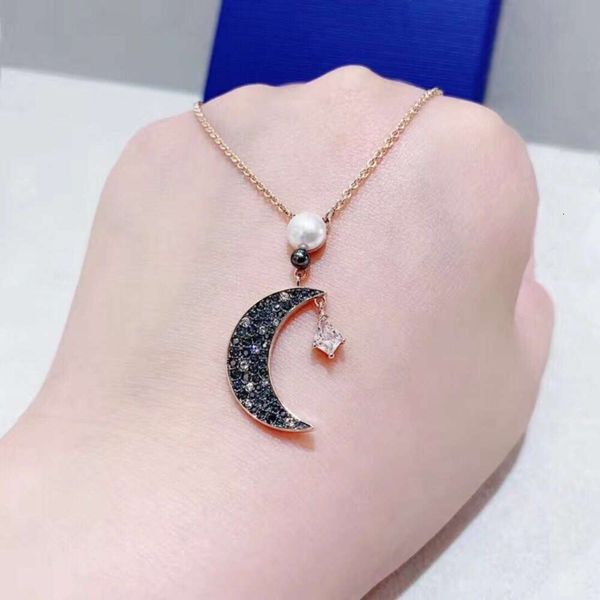 Swarovskis Schmuck-Halskette, geheimnisvolle Stern-Mond-Halskette, modische Stern-Mond-Halskette, halbmondförmige Kragenkette
