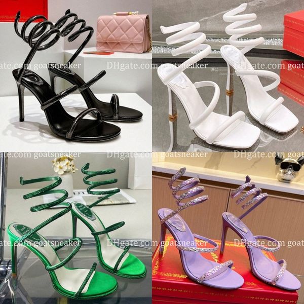 Margot Cleo Crystal Studded Dress Shoes Mulheres Jewel Snake Strass Designers de Luxo Tornozelo Wraparound High Heel Rene Crystal Goldkfle #