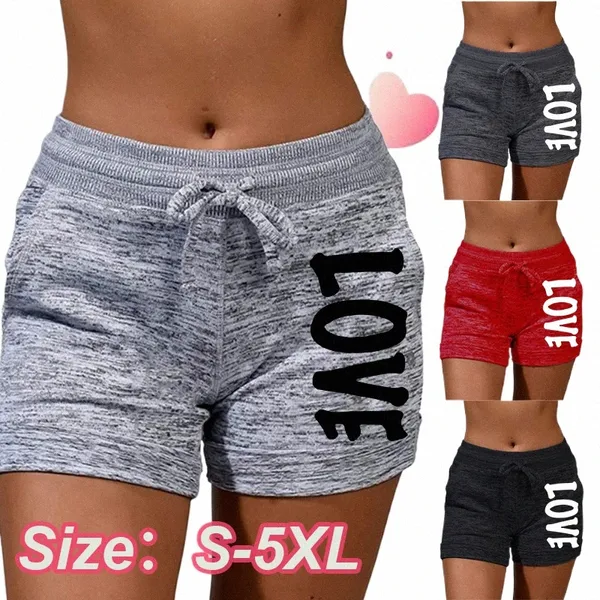 Pantaloncini estivi da donna Love stampato pantaloncini ad asciugatura rapida PANTALONCINI YOGA da donna per il tempo libero sportivo fitn vita alta con coulisse e P7sZ #