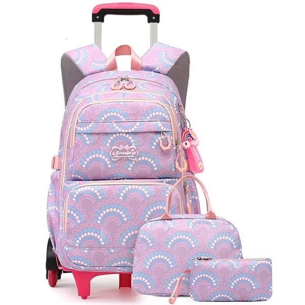 Школьные сумки на колесиках для девочек, рюкзак, детские водонепроницаемые школьные рюкзаки с колесами, тележка для средней школы, рюкзак для багажа 240314