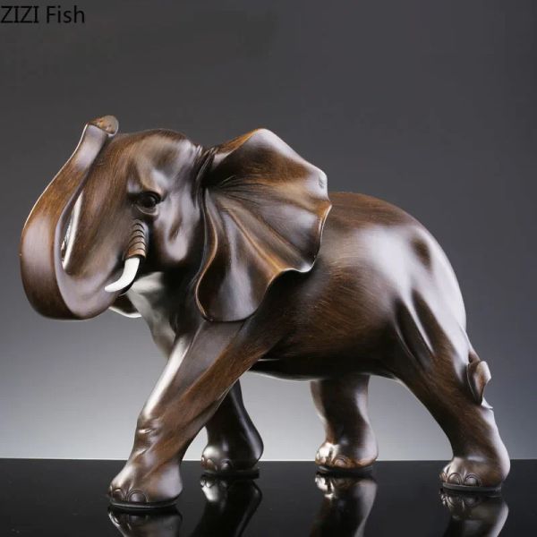 Miniature Imitazione Legno Statua di elefante Artigianato in resina Scultura di animali Decorazione da scrivania Ornamenti Arredamento per soggiorno Decorazioni per la casa Moderne