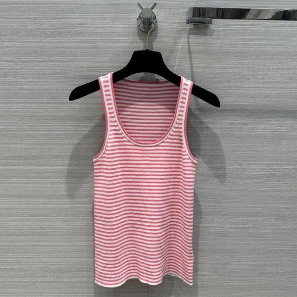 Tanques femininos 2024 verão moda algodão blends malha regata feminino o-pescoço sem mangas fino bonito rosa listras padrão topo