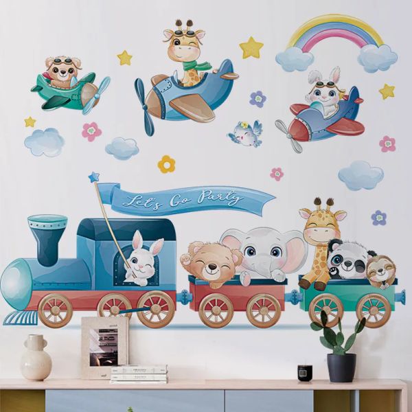 Aufkleber Wallpaper Tierzug Poster Wandaufkleber für Kinderzimmer Baby Zimmer Dekor Wand Aufkleber Tiere Kind Tapete Kindergarten Dekor bo