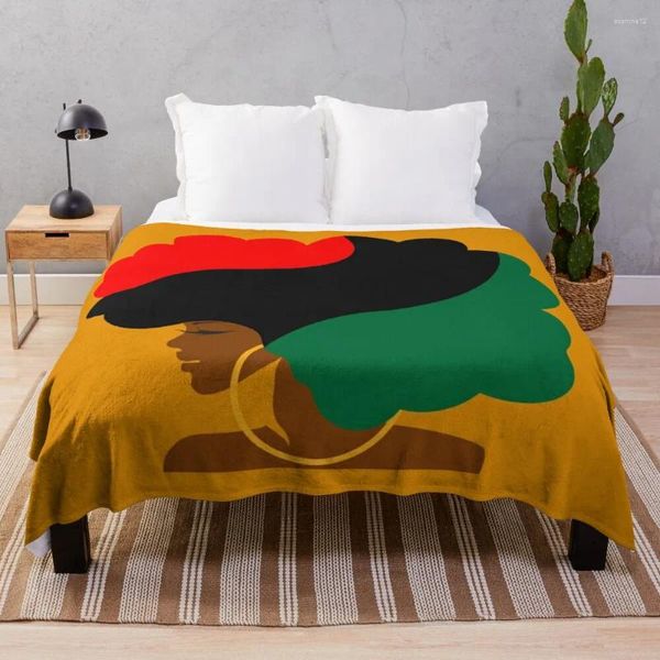 Coperte Pan African Flag Afro Girl Coperta da tiro Simpatica flanella pelosa vintage