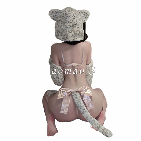 Kawaii gato mulher traje japonês lingerie cosplay sexy bolinhas acento leopardo pelúcia sutiã calcinha biquíni uniforme roleplay conjunto i1M7 #