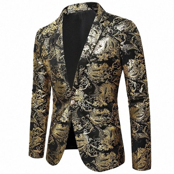 Ouro Brzing Traje Homme 2023 Mens Blazer Masculino Preto Paisley Floral Impressão Slim Ternos Jaqueta Homens Luxo Steampunk Hombre I4yr #