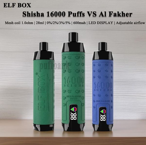 Elf Box Shisha 16000 Puffs Disponível de malha de malha de vape descartável Estilo de barra Shisha Style Afto