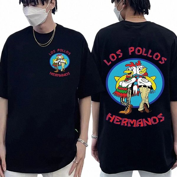 TV dizisi Breaking Bad Los Pollos Hermanos Çift Taraflı Baskı Tişörtleri Komik Tavuk Kardeşler Erkekler Pamuk Tişört Sokak Giyim N3ZT#