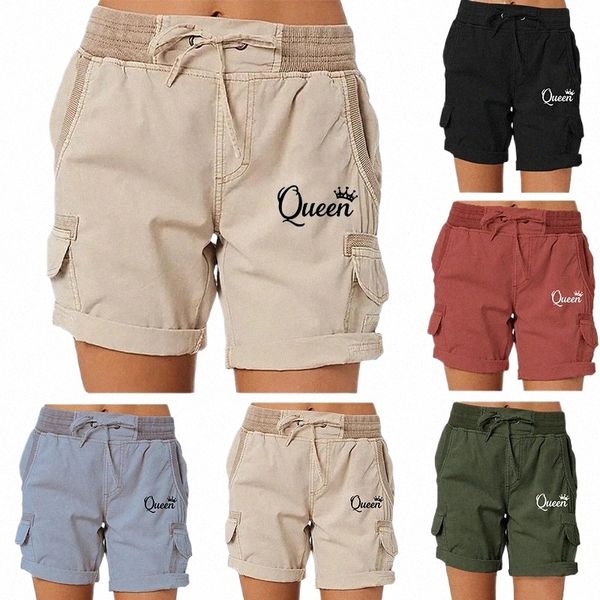 Sommer Gedruckt frauen Cargo-Shorts Casual Kordelzug Elastische Taille Aktive Shorts Arbeiten Shorts Wandern Im Freien Kühlen Strand 97YK #