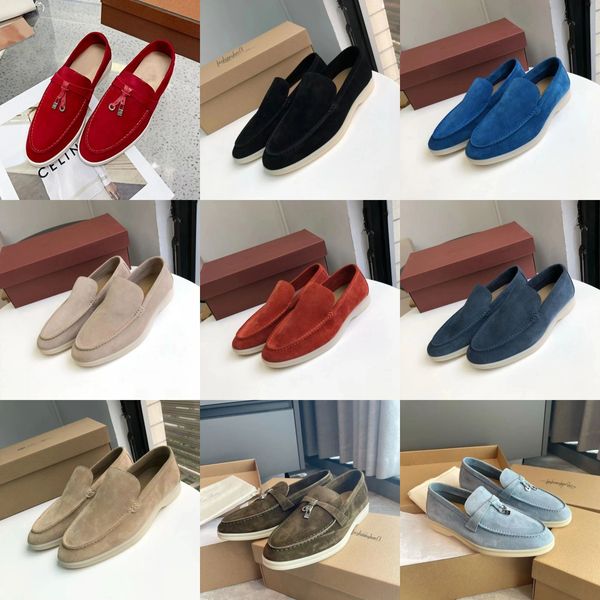 Tasarımcılar Ayakkabı Sıradan Ayakkabı Loafers LP Düz Düşük Üst Süet İnek Deri Oxfords Moccasins Yaz Yürüyüş Konforu Üzerinde Kazan