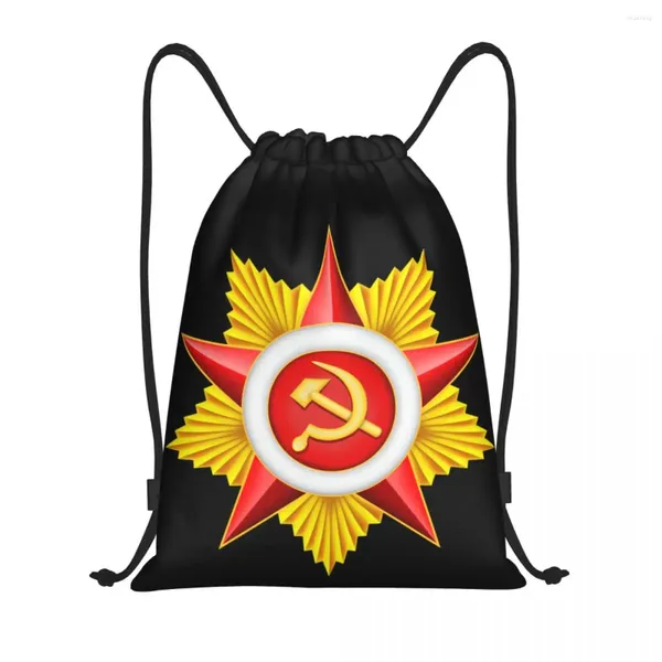 Sacos de compras Vermelho Srar União Soviética Cordão Dobrável Esportes Ginásio Sackpack Russo CCCP URSS Bandeira Socialista Mochilas de Armazenamento