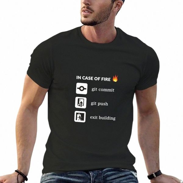 em caso de fogo Git Commit Git Push Camiseta de programação engraçada camiseta fofa tops camiseta masculina O7XU #