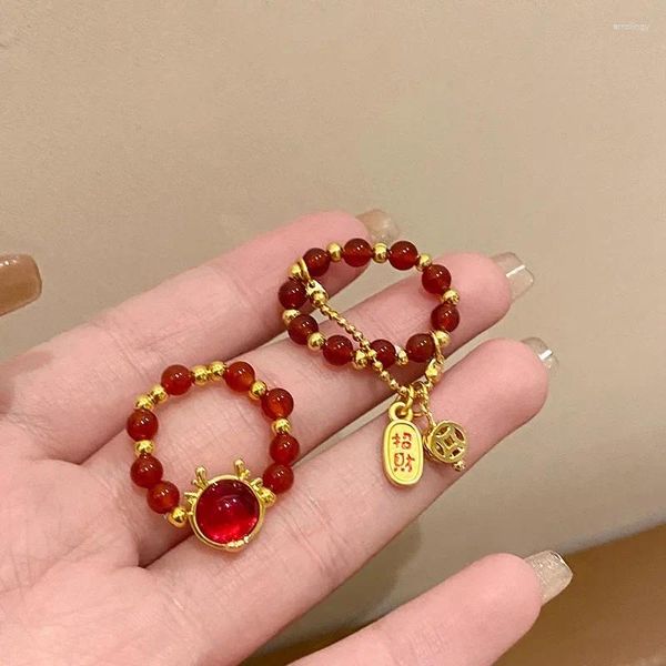 Cluster Ringe 925 Sterling Silber Offener Fingerring Goldene Rote Perle Glücksmünze Elegant Für Frauen Mädchen Schmuck Geschenk Dropship Großhandel