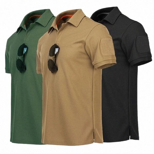 Polo estiva da uomo Polo militare a maniche corte Polo Quick Dry Army Tattico da lavoro all'aperto T-shirt da golf Top Abbigliamento da trekking r6CU #