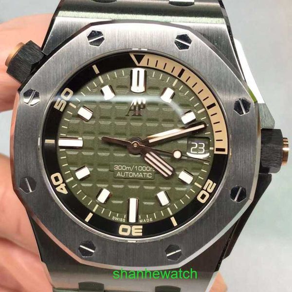 Relógio de pulso Pilot AP Royal Oak Offshore Série 15720ST Relógio 42 mm Relógio mecânico automático verde masculino