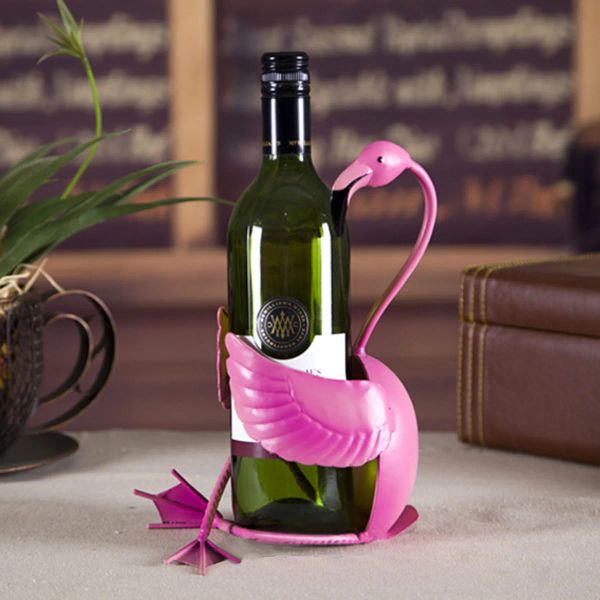 Esculturas tooarts flamingo suporte de vinho prateleira de vinho escultura de metal escultura prática decoração de casa decoração de interiores artesanato