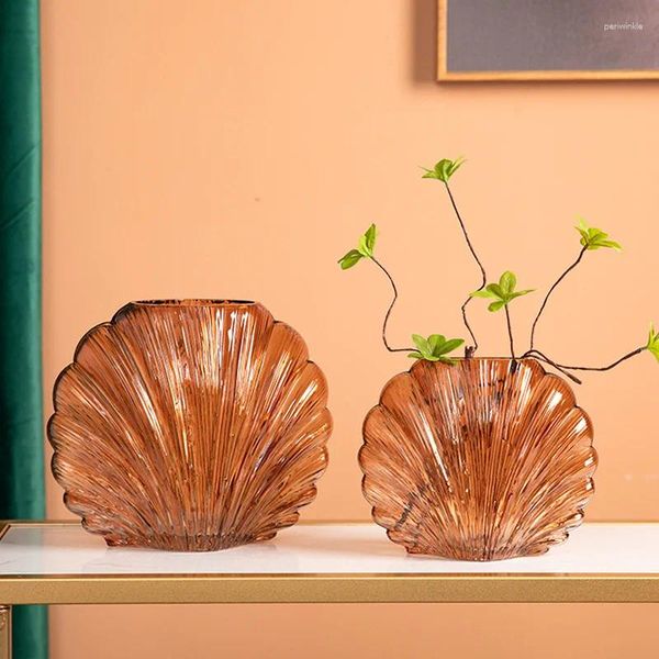 Bottiglie di stoccaggio Vaso di vetro ambrato europeo Disposizione dei fiori Tavolo Ornamenti artigianali Arte Conchiglia irregolare Decorazione domestica idroponica