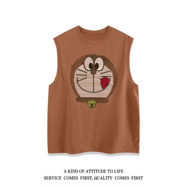 Ärmellose Weste aus reiner Baumwolle mit trendigem Doraemon-Cartoon-Aufdruck für sommerliche Freizeitkleidung für Herren mit einem Leibchen-T-Shirt