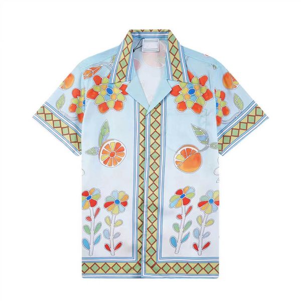 Nuova camicia di design di lusso Camicia da bowling con stampa di lettere geometriche alla moda da uomo Camicia casual con fiori hawaiani Camicia elegante a maniche corte slim fit da uomo