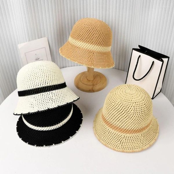 Berretti Cappello da bacino alla moda a tesa corta con cut-out estivo a blocchi di colore da donna. Parasole da viaggio