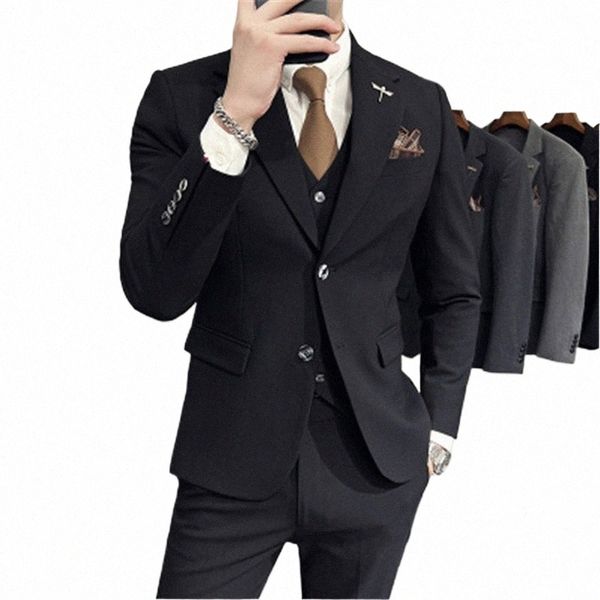 3 adet blazer yelek pantolon erkek takım elbise set tek göğüslü ince fit tasarımcı damat takım elbise düğün bal kostüm artı 7xl c1pu#