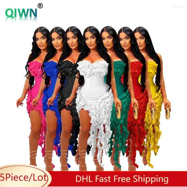 Casual Kleider 5 stücke Großhandel Rüschen Quasten Frauen Sexy Trägerlosen Essbaren Baum, Figurbetontes Kleid Weibliche Boutique Abend