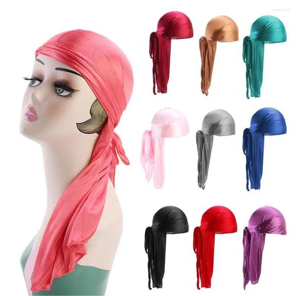 Berets homens mulheres ajustável bandana seda durag cabeça lenço turbante hijab pirata chapéu elástico boné pré-amarrado headwrap