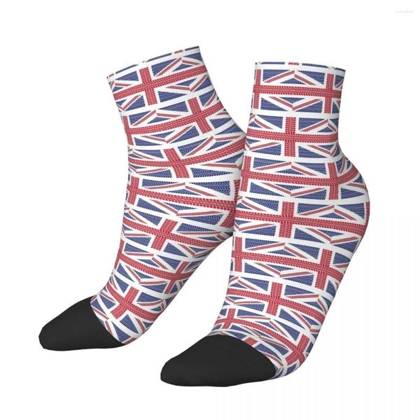 Meias masculinas Tire Track Union Jack Bandeira Nacional Britânica Tornozelo Masculino Mens Mulheres Primavera Meias Poliéster