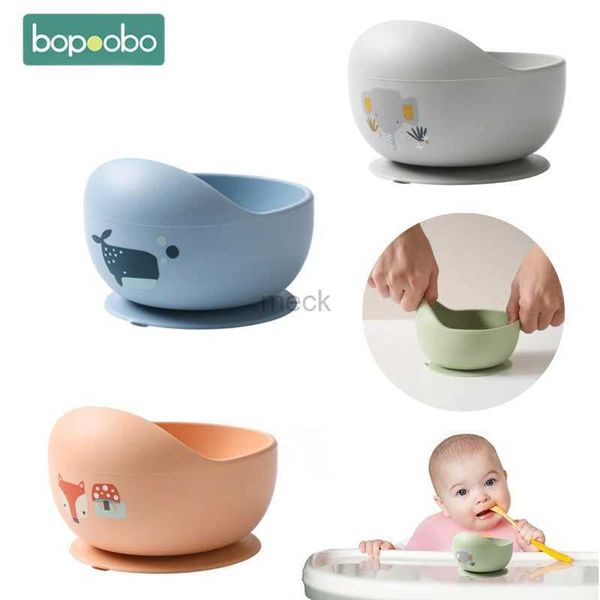 Tazze Piatti Utensili Silicone Alimentazione del bambino Immagine di animali Ciotola Stoviglie Bavaglino regolabile impermeabile Antiscivolo Piatti in silicone senza BPA per ciotola del bambino 240329