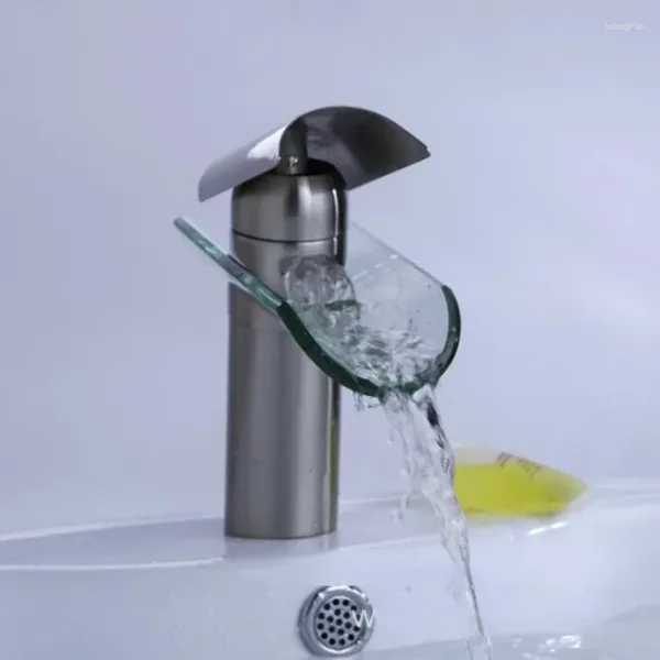 Badezimmer-Waschtischarmaturen, Fliesentyp, Kupferlegierung und kalter Waschbecken-Wasserhahn, kreativer Glas-Wasserfall-Wasserfall