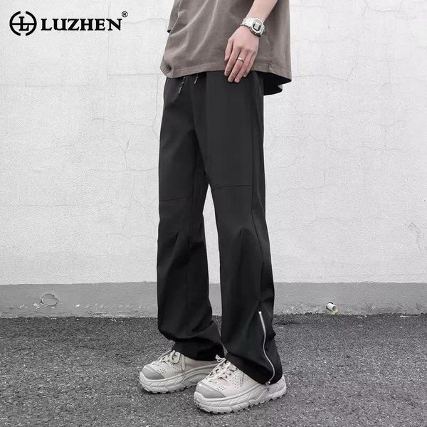 Pantaloni da uomo LUZHEN Elegante High Street Design impermeabile Casual 2024 Pantaloni dritti con spacco gamba moda primavera LZ2202