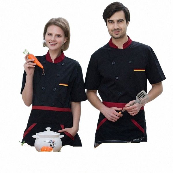 vendita all'ingrosso estate chef uniforme manica corta logo personalizzato ristorante sala da pranzo cucina dell'hotel cameriere abbigliamento da lavoro plus size R23N #