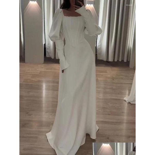 Grundlegende Freizeitkleider Elegantes weißes langes Partykleid Flare Sleeve Even Robe Femme Afrikanischer Abend Maxi Vestido Drop Delivery Apparel Wo Ot1Ia