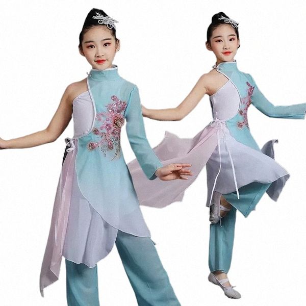 Trajes de dança folclórica tradicional chinesa clássica Yangko para crianças meninas gaze elegante roupas de prática de dança folclórica chinesa d13u #