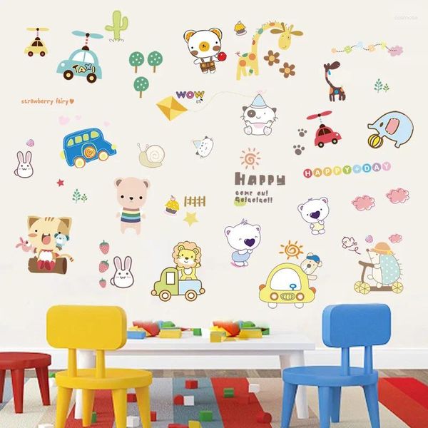 Janela adesivos parede bonito urso dos desenhos animados animal parque crianças quarto guarda-roupa decorativo jardim de infância