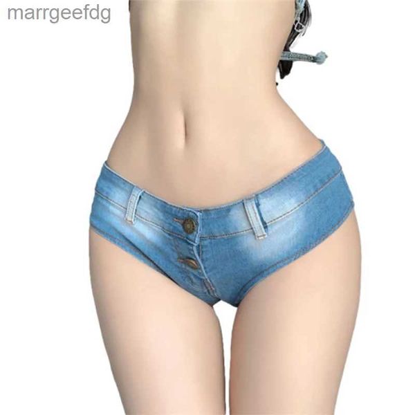 Shorts femininos sexy duplo botão aberto virilha denim mulheres casual nightclub festa ultra calças curtas femininas cintura baixa triângulo jeans 2024 240329