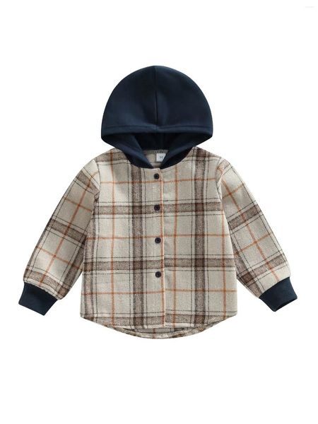 Giacche Camicia scozzese con cappuccio da neonato - Elegante top abbottonato a maniche lunghe per bambini alla moda Abbigliamento casual per bambini