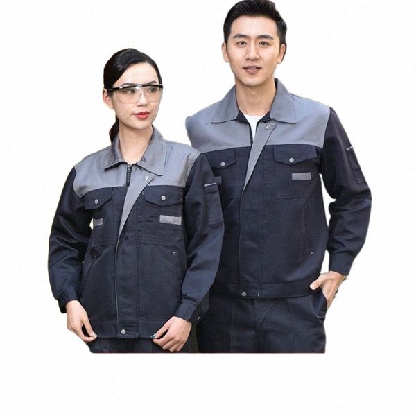 Arbeitsuniformen Männer Frauen Lg-Ärmel Arbeitsjacke Arbeitskleidung Anzüge Lager Autoreparatur Werkstatt Mechaniker Schweißoveralls x7TA #