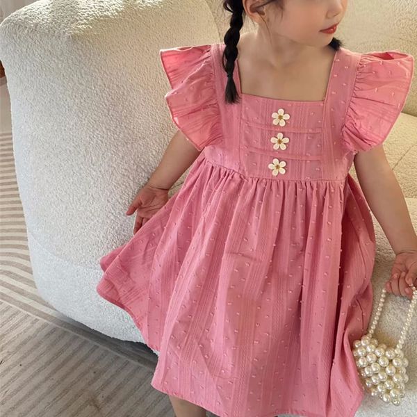 Sommer Mädchen Kleid Solide Baumwolle Schöne Rüschen Ärmellose Party Kleider für Kinder Casual Kleidung Kinder Mode Stil 240326