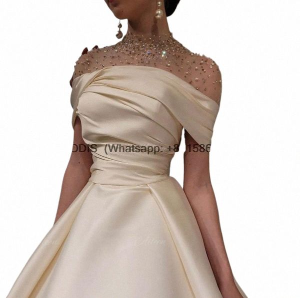 Aileen A-line Dres per le donne Party Wedding Evening Dres Luxury 2023 Satin Champagne Prom Dr 2023 Grace Ball Gown Robe G1Sz #