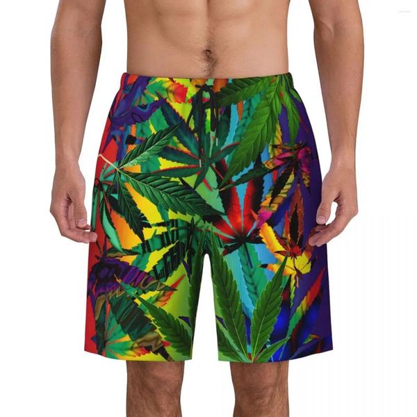 Shorts masculinos verão ginásio masculino diversão folhas coloridas esportes fitness legal moda praia calças curtas casuais confortáveis troncos de natação plus size