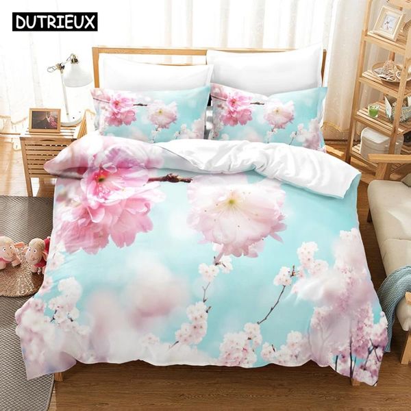 Conjuntos de roupas de cama 3D Flor de mola estampada Configurar a tampa da colcha com travesseiro Double Single King Anime My Dress-U