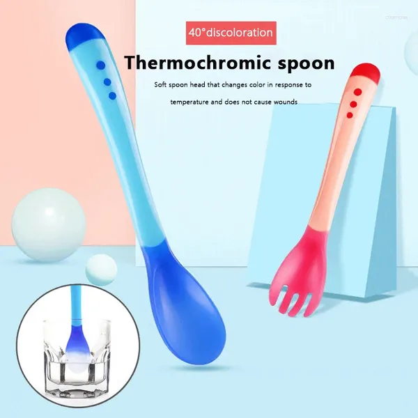 Coolas de chá 1 peça Term) Sensível de cor Mudança de colher sensor de silicone de ponta macia e comer utensílios de mesa anti-escaldos