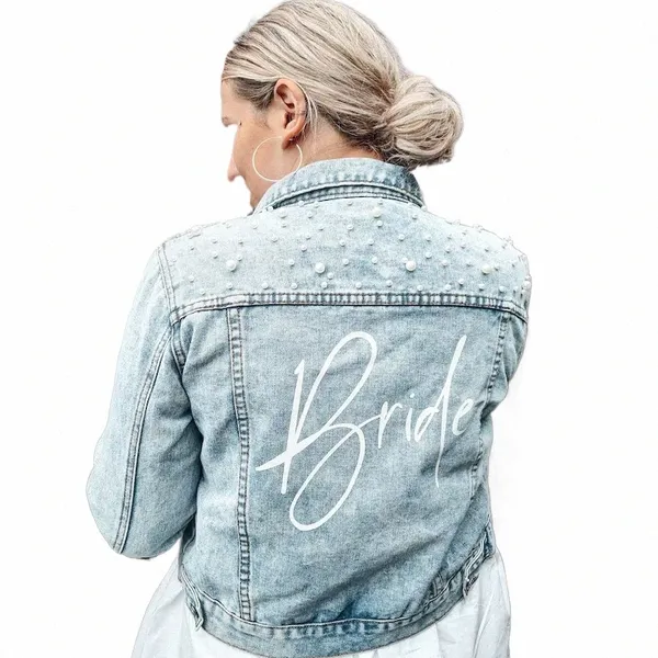 Pearl Bride Denim Jacket Custom Mrs Bachelorette Hen Party Gift Persalized Jean Jackets para mulheres de casamento Casacos de dama de honra 36JN #