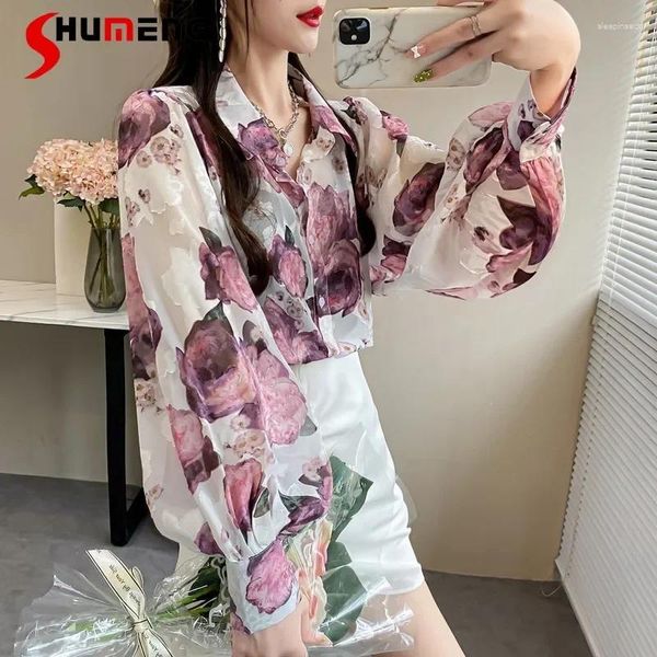 Frauen Blusen Retro Puff Sleeve Elegante Stickerei Floral Top Chiffon Hemd Design Sinn Chic Bluse Herbst Mode Blusas Mujer